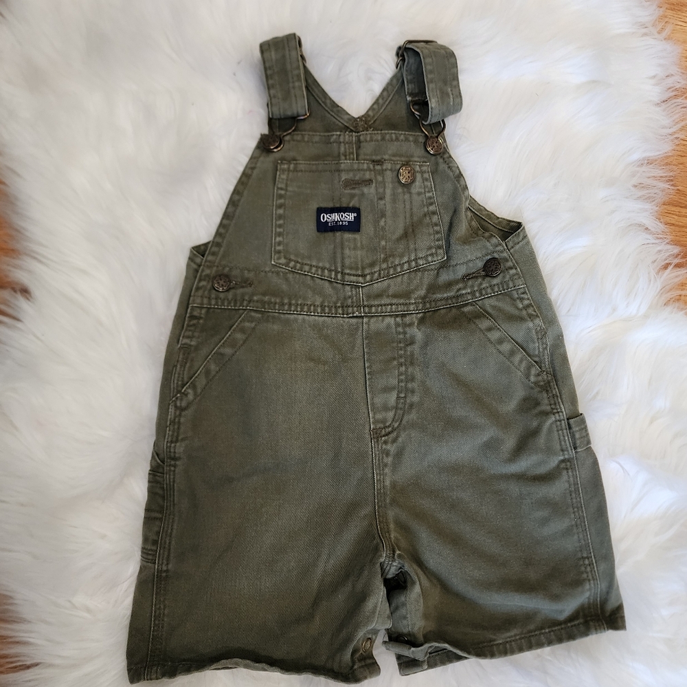 VINTAGE OSHKOSH Vestback Overall Shorts Army Green Size 18M 100% Cotton